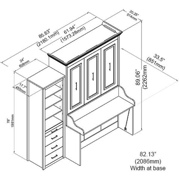 Alegra Full Wall Bed with Desk and 1 Storage Tower