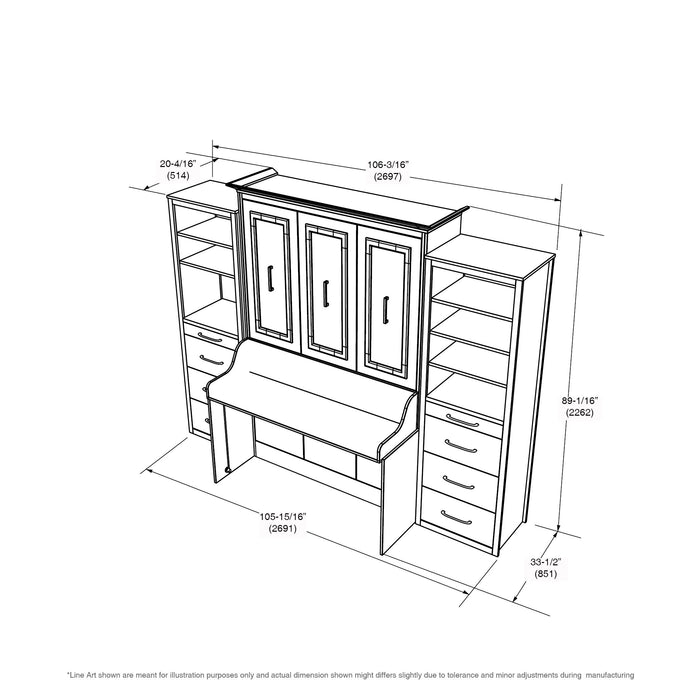 Alegra Full Wall Bed with Desk and 2 Storage Towers